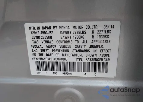 2015 Acura Rlx z USA, uszkodzony, nr VIN JH4KC1F91FC001000